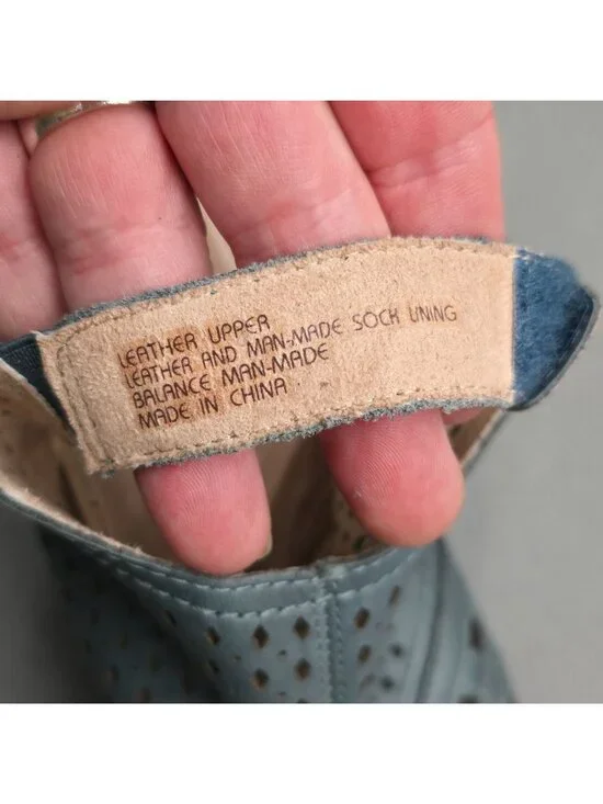 Earth Pisa Galli Blue Leather Wedge Sandals Size 7 Perforated Slingback - Picture 8 of 10